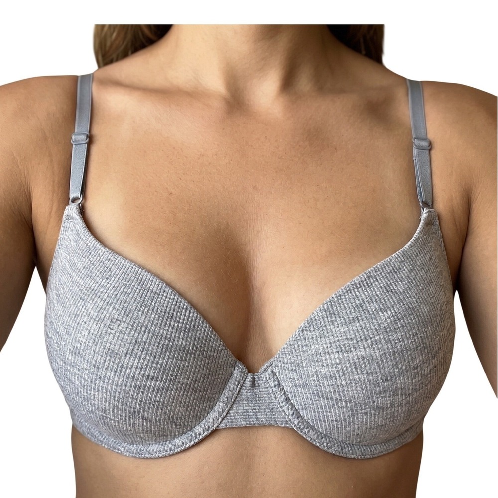 Hurley Bra Womens 36C Gray Underwire Padded Adjustable Straps Everyday Comfort